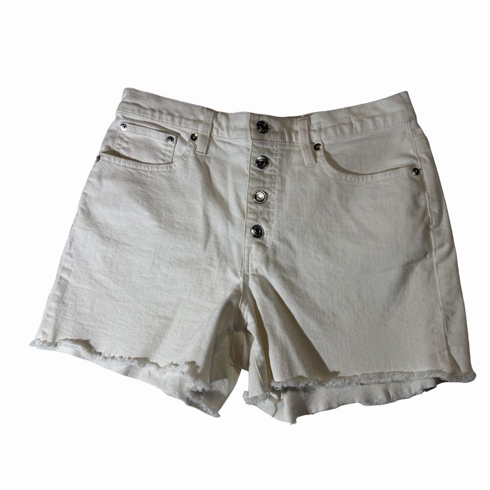 J. Crew Shorts Women's 29 White Denim Button Fly 3" Inseam Frayed Hem High Rise